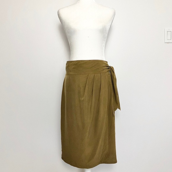 Vintage Jaeger Silk Midi Wrap Skirt Honey Brown M